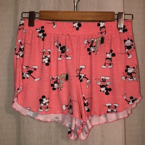 Disney 0-2 XS Coral Black White Mickey Mouse Short Sleeve Top & Shorts PJ Set - Picture 6 of 12